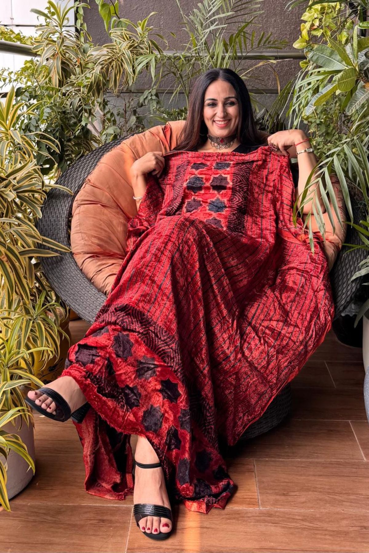 Ajrakh art on velvet (kurta only)